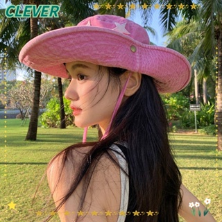 Clever หมวกคาวบอย ผ้ายีน แต่งกลิตเตอร์ ลายดาว ขนาดใหญ่ พับได้ สีชมพู สไตล์พังก์ ตะวันตก สําหรับปีนเขา เดินป่า กลางแจ้ง