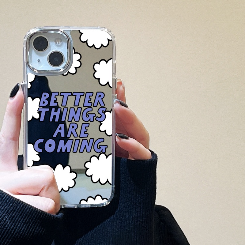 CASE เคส for iPhone 11 13 15 14 12 Pro Max เคสไอโฟน11 12 14 กรณีโทรศัพท์มือถือชุบกระจก กรอบเมฆสีขาว ภาษาอังกฤษ