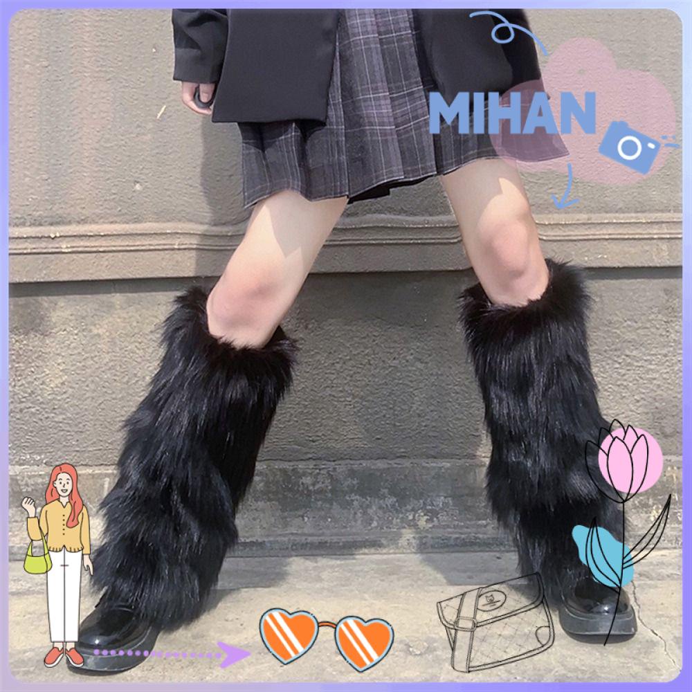 Mh ถุงเท้าบูตโลลิต้าผู้หญิงสาวขน Faux ขนยาวอบอุ่นเท้าครอบคลุม