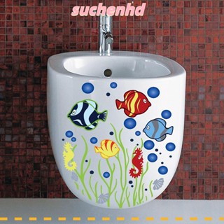 Suchenhd สติกเกอร์ติดผนังห้องน้ํา กันน้ํา ศิลปะภาพจิตรกรรมฝาผนัง ตกแต่งบ้าน โลกใต้น้ํา