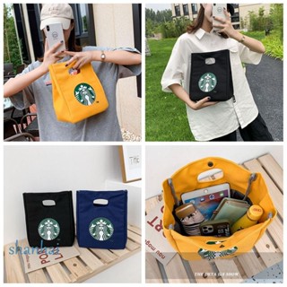 Shanhai Starbucks กระเป๋าผ้าแคนวาส กระเป๋าถือ ทรงบักเก็ต พิมพ์ลาย สไตล์เกาหลี เรียบง่าย สําหรับคุณแม่ กลางแจ้ง