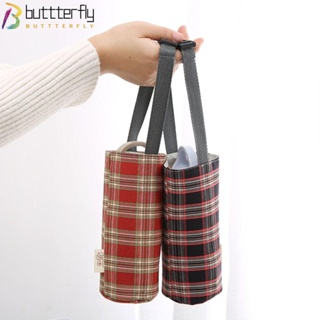 Buttterfly กระเป๋าใส่ขวดน้ํา ผ้าแคนวาส ลายสก๊อต แบบพกพา