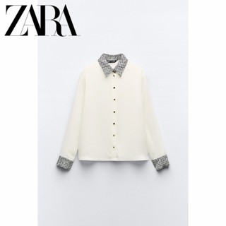 Zara ใหม่ เสื้อเชิ้ต เย็บปะติดปะต่อกัน ฤดูใบไม้ร่วง สําหรับผู้หญิง