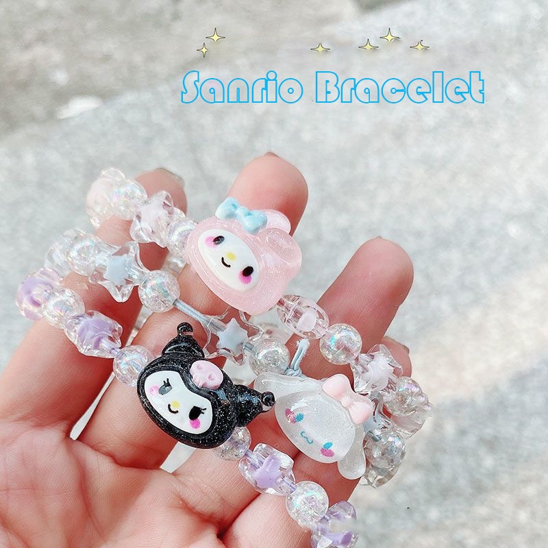 Cinnamoroll Kuromi My Melody Sanrio สร้อยข้อมือ สายหนัง ประดับคริสตัล ลายการ์ตูนน่ารัก ของเล่นคู่รัก สําหรับเด็กผู้หญิง วันเกิด