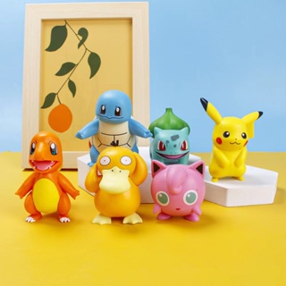 โมเดลฟิกเกอร์ ตุ๊กตาโปเกม่อน Pikachu Psyduck Bulbasaur Squirtle Charmander ของเล่นสําหรับเด็ก 6 ชิ้น ต่อชุด