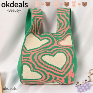 Okdeals กระเป๋าถือ กระเป๋าช้อปปิ้ง ผ้าถัก ผูกปม สําหรับผู้หญิง