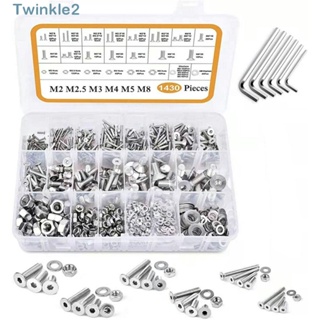 Twinkle สกรูหัวแบน หกเหลี่ยม สเตนเลส 304 8-20 มม. M2 M2.5 M3 M4 M5 M8 23 ขนาด 1430 ชิ้น