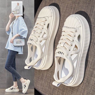 Shopkeepers selection# White shoes womens 2023 Summer new breathable sports shoes Korean style all-match casual non-slip soft bottom hollow sandals 9.14N