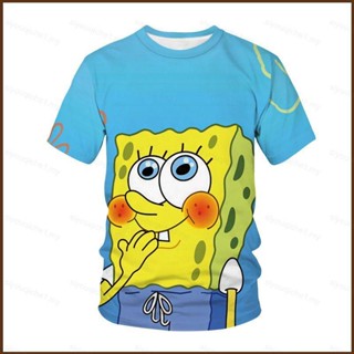 Cool เสื้อยืดแขนสั้นลําลอง ทรงหลวม พิมพ์ลายการ์ตูน SpongeBob SquarePants 3D พลัสไซซ์ แฟชั่นใหม่