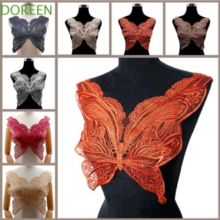 Doreen แผ่นสติกเกอร์ ผ้าตาข่าย แบบนิ่ม ปักลายผีเสื้อ สําหรับตกแต่งเสื้อผ้า DIY