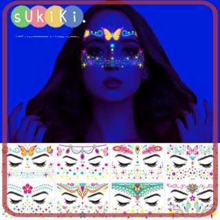 Sukiki สติกเกอร์รอยสักชั่วคราว สีนีออนเรืองแสง กันน้ํา 8 ชิ้น