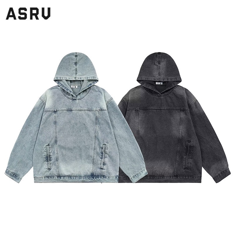 Asrv อเมริกัน ย้อนยุค ดีไซน์เดนิม ทุกเพศ เสื้อกันหนาว แขนยาว มีฮู้ด สีฟ้า เสื้อยีนคู่