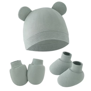 Newborn Baby Hat Scratch Resistant Gloves Socks Set for Boys Girls Shower
