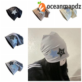 Oceanmapdz หมวกบีนนี่ แบบสวม น้ําหนักเบา ลายดาวห้าแฉก สไตล์อเมริกัน แฟชั่นฤดูใบไม้ร่วง ฤดูหนาว