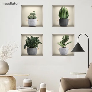 สติกเกอร์วอลล์เปเปอร์ Maud False Window Green Plant Potted สําหรับตกแต่งผนัง ห้องนั่งเล่น EN