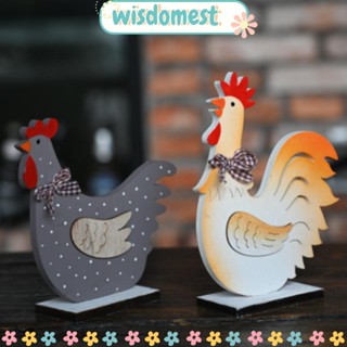 WISDOMEST ไก่ไม้ งานฝีมือ สร้างสรรค์ ตกแต่งงานปาร์ตี้ เดสก์ท็อป เครื่องประดับอีสเตอร์