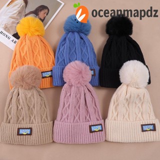 Oceanmapdz หมวกบีนนี่ ผ้าขนสัตว์ถักนิตติ้ง แบบหนา ป้องกันหู หลากสี เรียบง่าย สไตล์สตรีท