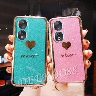 เคสโทรศัพท์มือถือแบบแข็ง แต่งกลิตเตอร์ สีเหลือง สีชมพู สําหรับ Honor90 90Lite Honor 90 Lite Pro 5G