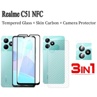 ฟิล์มกระจกนิรภัยกันรอยหน้าจอ และเลนส์กล้อง 3in1 สําหรับ Realme C51 NFC C53 C55 C33 C35 C30 C30s C25 C25s C25Y C21Y C17 C15 C12 C11 2021