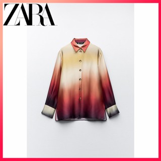 Zara ใหม่ เสื้อซาติน ผ้าเรยอน มัดย้อม แฟชั่นฤดูใบไม้ร่วง สําหรับผู้หญิง