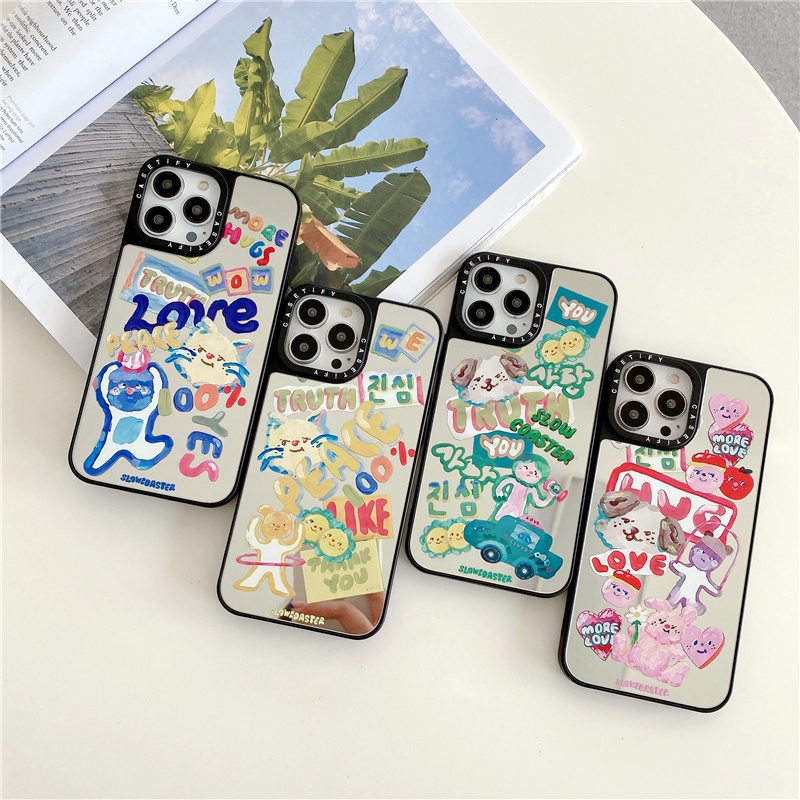 Casetify ตลก Graffiti น่ารักการ์ตูน Sliver กระจกเคสโทรศัพท์สําหรับ IPhone 13 14 15 16 Pro Max 14 15 Plus 12 13 Mini 11 Pro Max X Xr Xs Max นุ่มเคสซิลิโคนเต็มฝาครอบป้องกัน