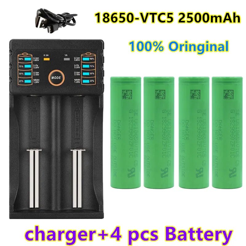 Batterie de remplacement 100% originale, 3.7V, Rechargeable, 2500mAh, 18650 V, 3.7 mAh, avec chargeu