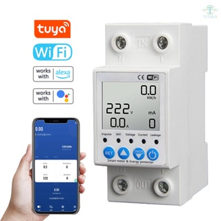 Tuya WiFi Intelligent Leakage Protecting Switch Current Voltage Monitoring Circuit Breaker Timer Function Power Meter Compatible with Amazon Alexa and Google home for Voice Control