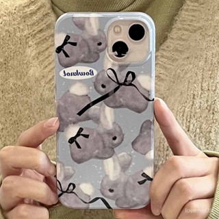 เคสป้องกันโทรศัพท์มือถือ ลายการ์ตูนกระต่ายน่ารัก สีเทา สําหรับ Apple iPhone 11 12 13 14 15 pro max 11promax 13promax 14promax xr xs max 7 8 plus 14plus