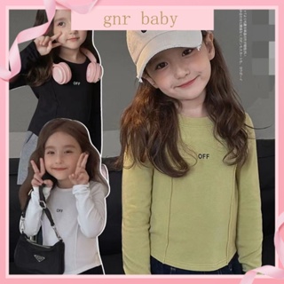 🍓GNR BABY🫐เสื้อยืดแขนยาว ผ้ายืด สีพื้น สไตล์เกาหลี แฟชั่นฤดูใบไม้ร่วง สําหรับเด็กผู้หญิง อายุ 3-12 ปี