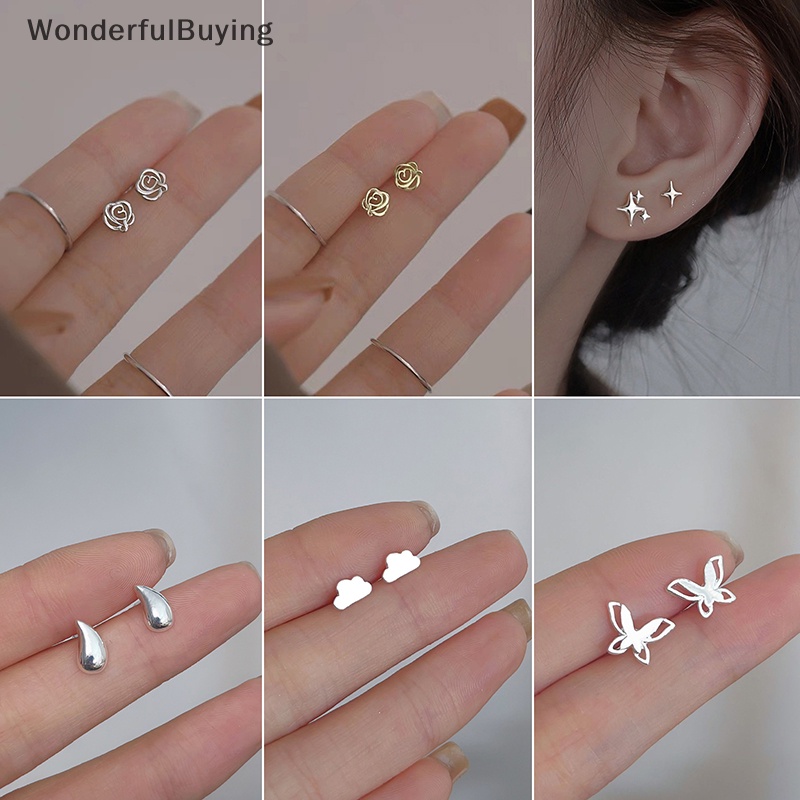 Wbth ต่างหูสตั๊ด รูปดอกทิวลิป เชอร์รี่ หัวใจ ขนาดเล็ก สีเงิน เรียบง่าย ของขวัญ สําหรับผู้หญิง 1 คู่