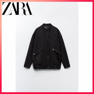 Zara ใหม่ เสื้อแจ็กเก็ตบอมเบอร์ ตกแต่งพนัง สําหรับผู้หญิง