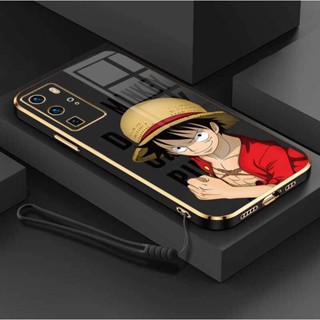 เคสโทรศัพท์มือถือ ซิลิโคนนิ่ม กันรอยกล้อง ลายการ์ตูนลูฟี่ OnePiece หรูหรา พร้อมสายคล้อง สําหรับ Huawei P40 Pro Huawei P40