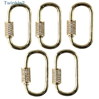 Twinkle ตะขอพวงกุญแจทองเหลือง ชุบทอง 28*16 มม. ประดับเพทาย 5 ชิ้น