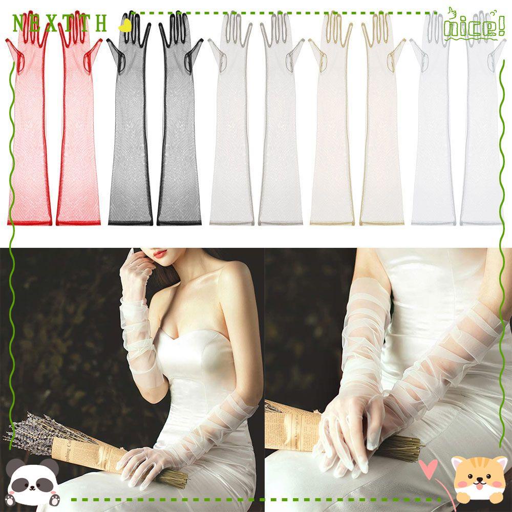 Nextth ถุงมือยาว แบบสวมนิ้ว สําหรับเจ้าสาว งานพรอม 1 คู่