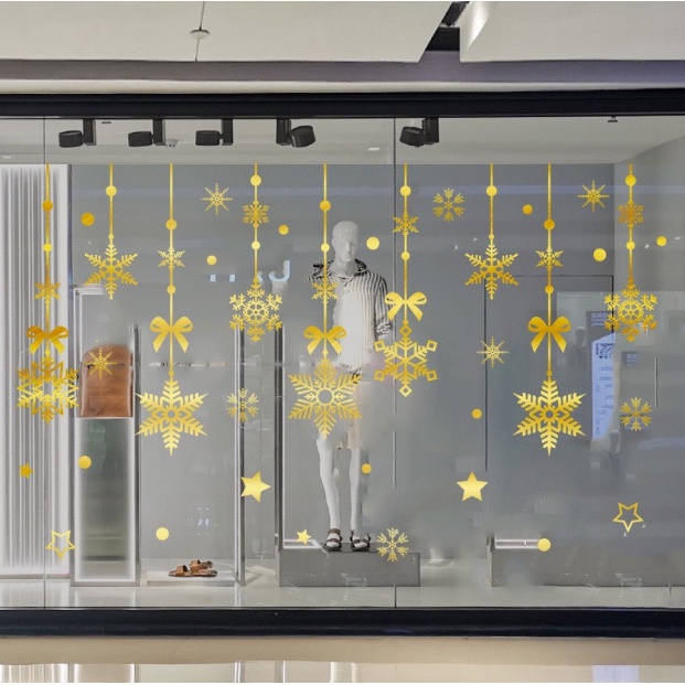 รูปลอกตกแต่งคริสต์มาส - ผ้าม่านสตริงดาวสีทองพร้อมโมติฟกลิตเตอร์