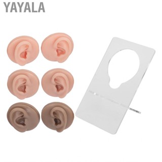 Yayala Human Ear Model Silicone Easy Operation 3 Pair Acrylic Bracket Lifelike Different Colors for Earring Display