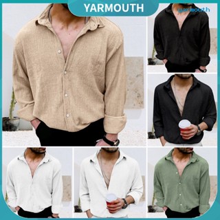 Yyr-- เสื้อเชิ้ตแขนยาวลําลอง คอปก กระดุมแถวเดียว ระบายอากาศ สีพื้น แฟชั่นฤดูใบไม้ผลิ ฤดูใบไม้ร่วง สําหรับผู้ชาย