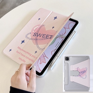 เคสอะคริลิคแข็ง ลายหัวใจ พร้อมช่องใส่ดินสอ สําหรับ IPad 5 6 7 8 9 10 Air Air2 Air4 Air5 10.9 นิ้ว Pro11 Pro12.9 2018 2020 2021 2022