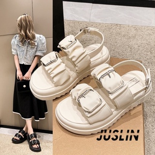 JUSLIN   รองเท้าแตะผู้หญิง ส้นแบน ใส่สบาย สไตล์เกาหลี รองเท้าแฟชั่น 2023 ใหม่  รุ่นใหม่ สบาย สวยงาม ins B98G1QT 37Z230910