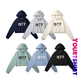 พร้อมส่ง เสื้อกันหนาวแขนยาว มีฮู้ด ผ้าฝ้าย พิมพ์ลาย Flocking 1977 พลัสไซซ์ สไตล์เกาหลี สําหรับผู้หญิง และผู้ชาย