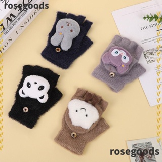 Rosegoods1 ถุงมือ แบบครึ่งนิ้ว หนา กันลม ให้ความอบอุ่น ลายการ์ตูน แฟชั่นฤดูใบไม้ร่วง ฤดูหนาว สําหรับผู้หญิง และผู้ชาย