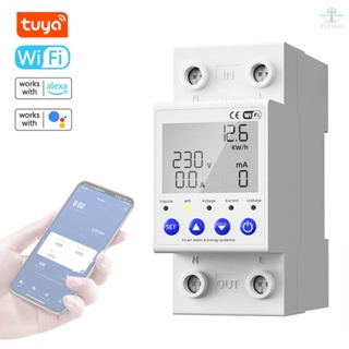 Tuya WiFi Intelligent Automatic Reclosing Protector Multifunctional Current Voltage Monitoring Power Meter Protections Values Settable Mobilephone APP Control Compatible with Alexa Google Assistant for Voice Control