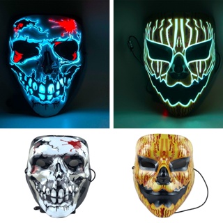 Halloween_ หน้ากากคอสเพลย์ รูปตัวตลก แบบมีไฟ LED 3 โหมด สําหรับปาร์ตี้ฮาโลวีน