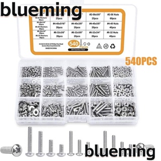 Blueming2 540 ชิ้น|ชุดสกรู สเตนเลส 304 #2-56 #4-40 #6ชุดน็อต และสลักเกลียว 32 ชิ้น ชุดสกรู 9 ขนาด หัวกระทะฟิลลิปส์ แม่นยํา