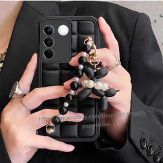 Phone Case VIVO V27 V27e V25 V25e V21E Y21 Y21s Y21t Y33s Y33t 4G 5G เคสป้องกันโทรศัพท์มือถือ แบบนิ่ม ลายตาราง ประดับมุก มีสายคล้อง สําหรับ