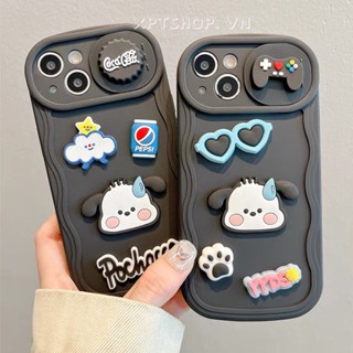 เคสโทรศัพท์มือถือแบบนิ่ม กันกระแทก กันรอยกล้องถ่ายรูป ลายเครื่องดื่ม ปูนปั้น คลื่น พร้อมตัวเลื่อนปิดกล้อง สําหรับ iPhone15 Pro Max 14 13 12 11 Max XR IX 78Plus