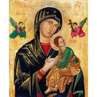 ภาพจิตรกรรม รูปเลดี้ออฟเพเพทเทียล ไอคอน CANVAS Virgin Mary Madonna and Child Byzantine Orthodox สําหรับตกแต่งผนังบ้าน