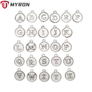 Myron จี้ตัวอักษร A-Z ทรงกลม สีเงิน สไตล์โบราณ สําหรับห้อยพวงกุญแจ 130 ชิ้น