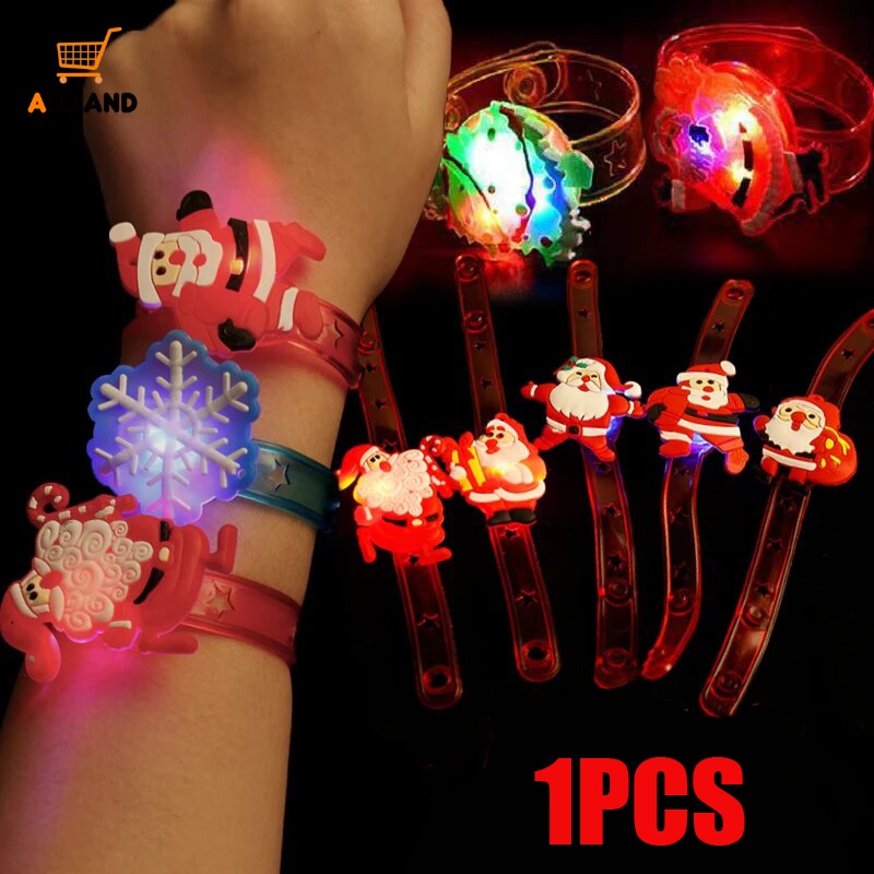 สายรัดข้อมือซิลิโคน รูปซานตาคลอส มีไฟ LED สุ่มลาย สําหรับตกแต่งปาร์ตี้คริสต์มาส 1 ชิ้น