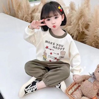 Girls autumn suit 2023 new leisure childrens sports round-neck sweater little girl foreign style baby two-piece set